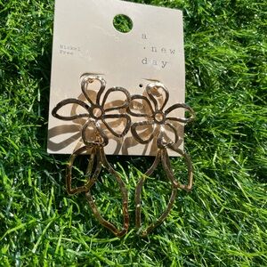 a new day Gold Flower & Leaf Statement Drop Earrings - NICKEL FREE